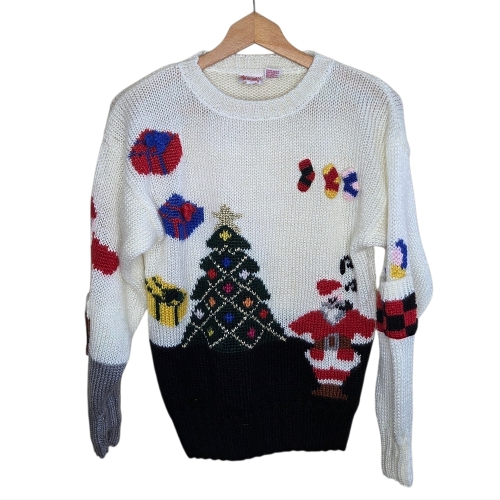 Vintage Fetagetti Ugly Christmas Sweater Santa Tree Stockings Gifts Size Medium